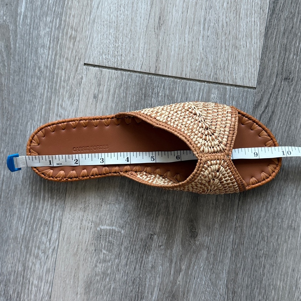 Carrie Forbes Raffia Tan Woven Leather Slide Sandals indie boho 7.5 - Picture 9 of 9